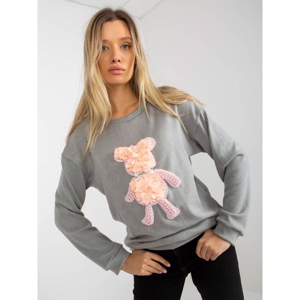 Fashionhunters Women's gray classic sweater with a 3D application