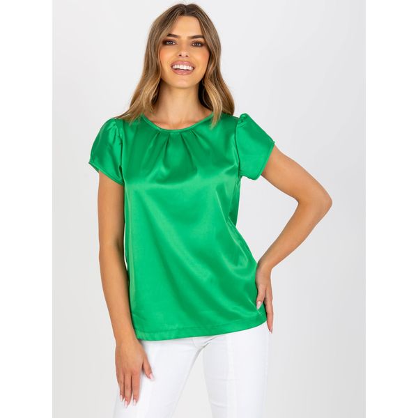 Fashionhunters Women's green blouse made of artificial satin RUE PARIS
