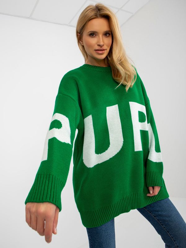 Fashionhunters Women's green oversize sweater with RUE PARIS inscription