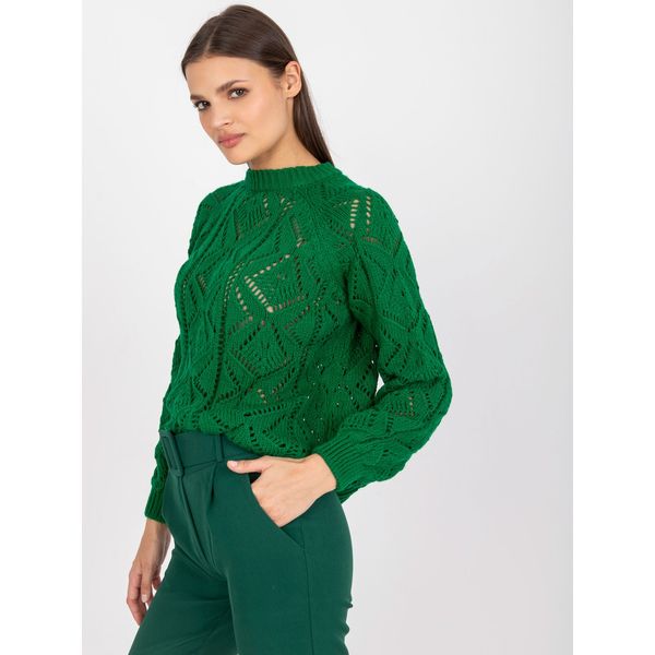 Fashionhunters Women's green sweater with openwork RUE PARIS patterns