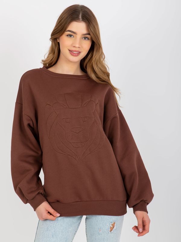 Fashionhunters Women's hoodless sweatshirt with embroidery - brown
