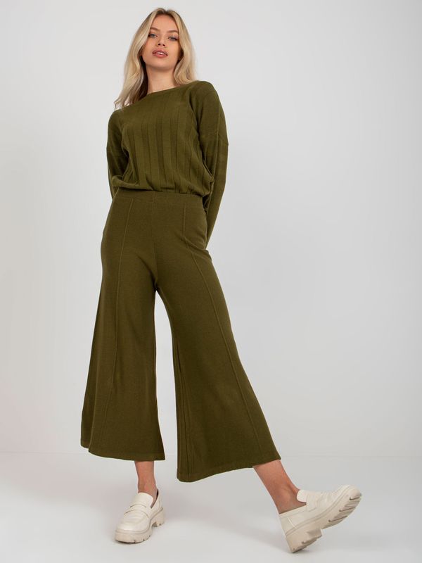 Fashionhunters Women's khaki knitted trousers with wide legs
