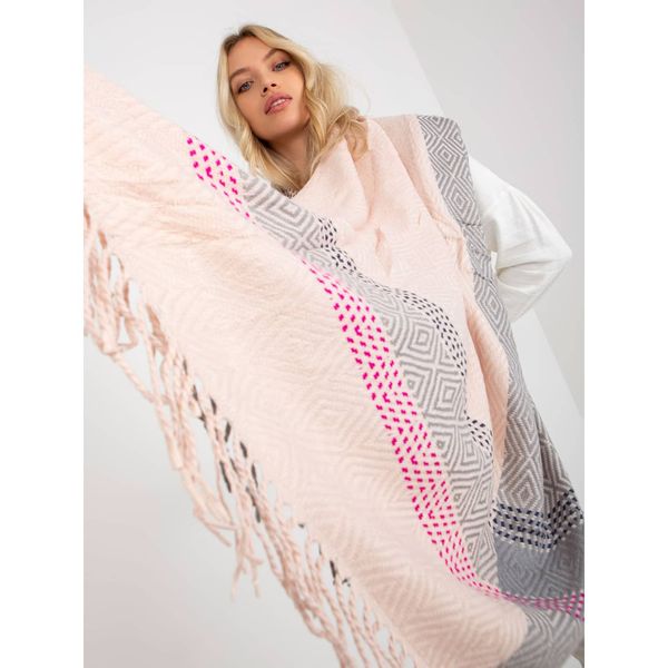 Fashionhunters Women's light pink and gray winter scarf with fringes