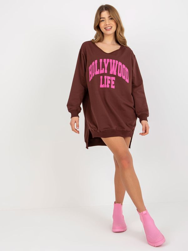 Fashionhunters Women's Long Over Size Sweatshirt - Brown