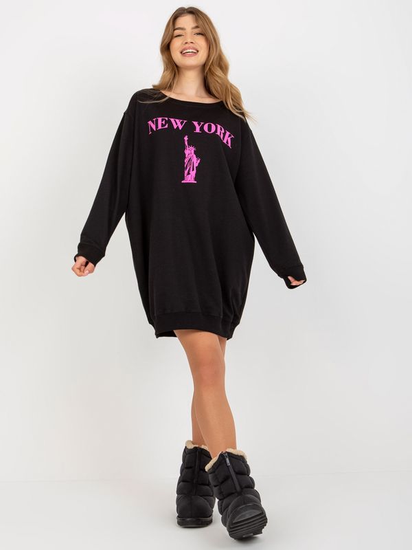 Fashionhunters Women's Long Over Size Sweatshirt w/ Print - Black