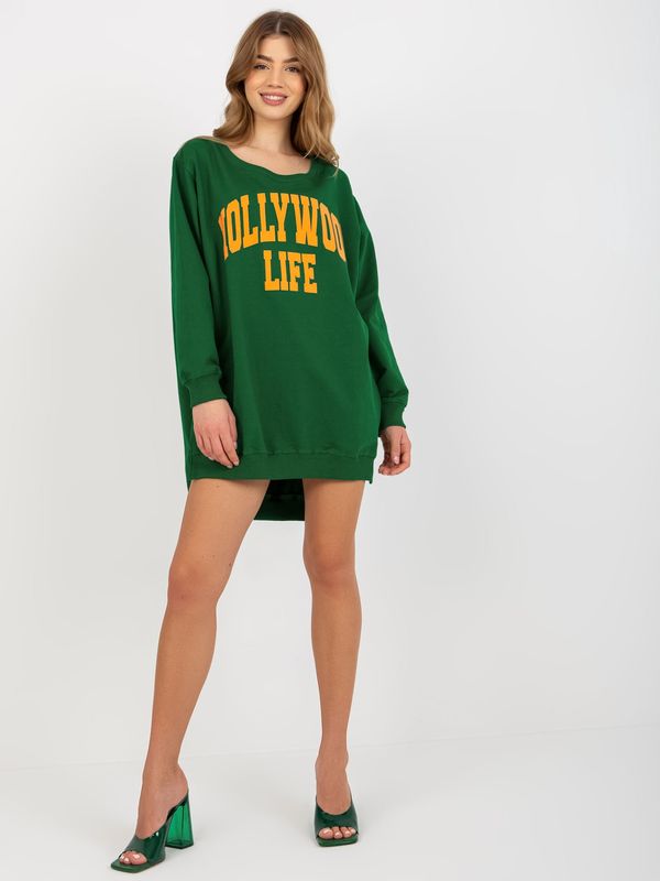 Fashionhunters Women's Long Over Size Sweatshirt with Print - Green