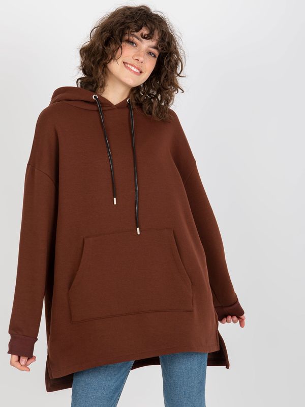 Fashionhunters Women's Long Sweatshirt with Kangaroo Pocket - Brown