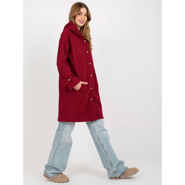 Fashionhunters Women's maroon plush coat with a hood