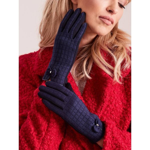 Fashionhunters Women's plaid gloves in dark blue
