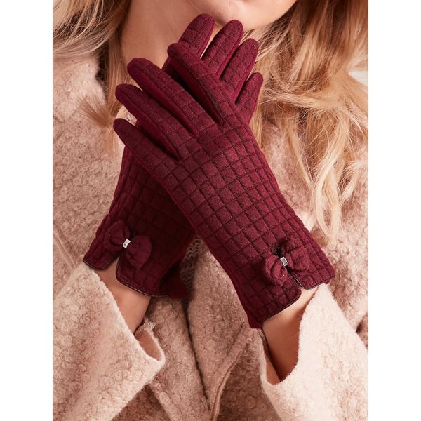 Fashionhunters Women's plaid women's gloves in burgundy