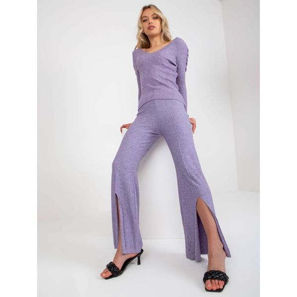Fashionhunters Women's purple knitted pants with a slit