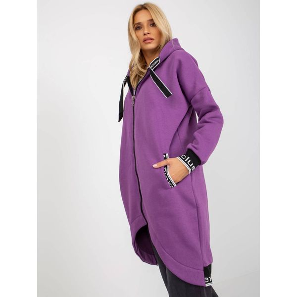 Fashionhunters Women's purple long sweatshirt with drawstrings
