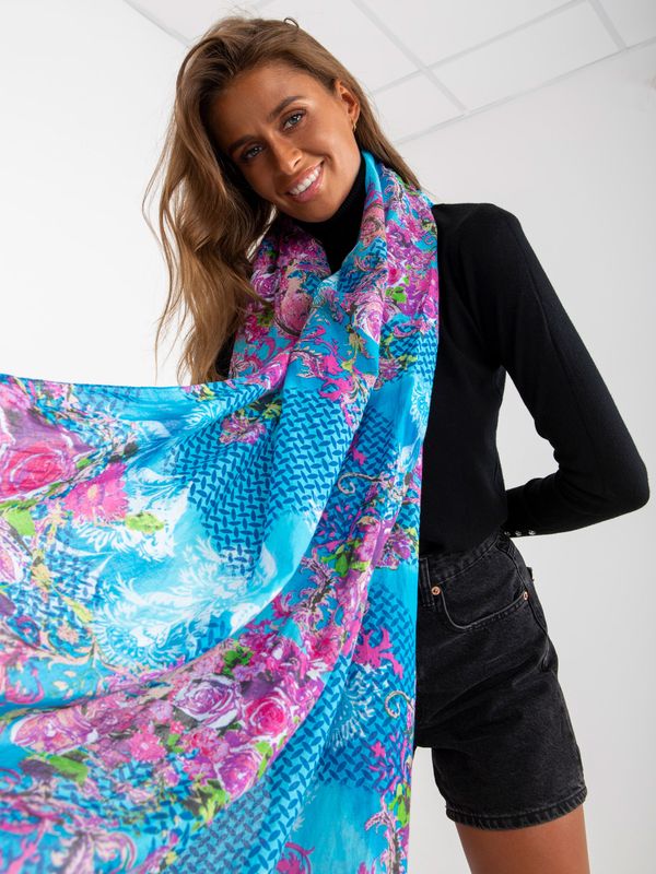 Fashionhunters Women's scarf turquoise and dark blue with prints