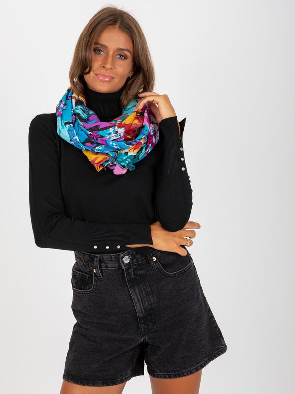 Fashionhunters Women's turquoise and fuchsia flower scarf
