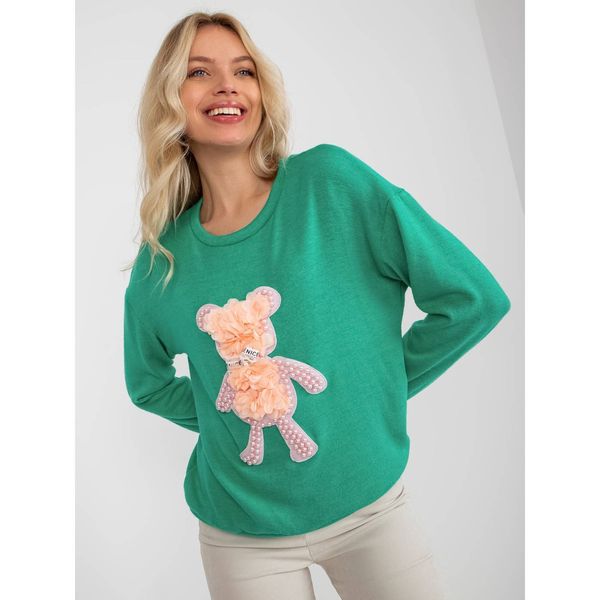 Fashionhunters Women's turquoise classic sweater with a 3D application