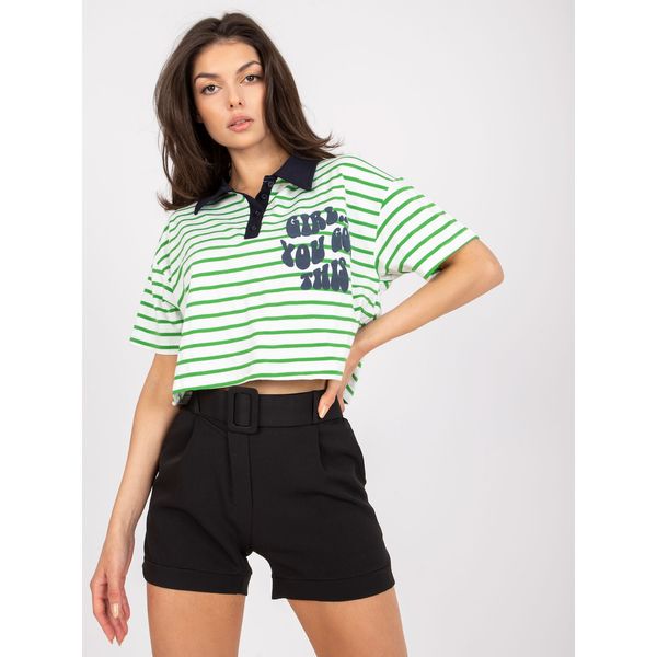 Fashionhunters Women's white and green striped polo shirt