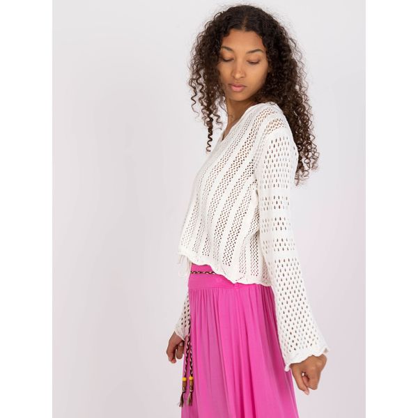 Fashionhunters Women's white openwork sweater with lacing RUE PARIS