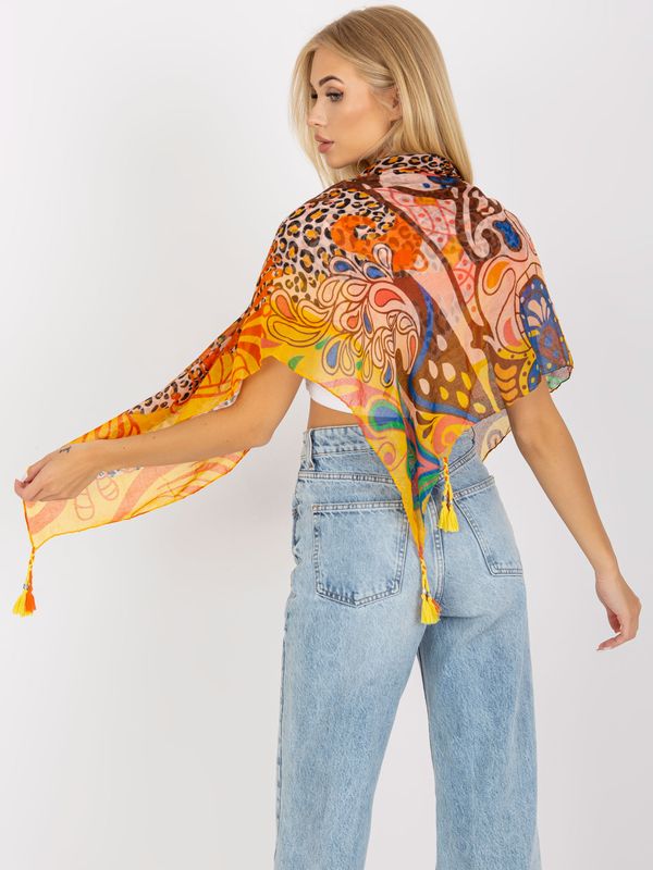 Fashionhunters Yellow and orange scarf with animal motif