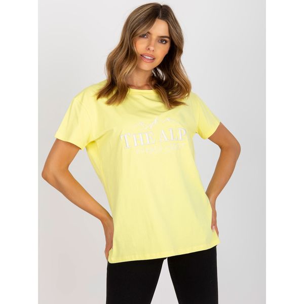 Fashionhunters Yellow and white cotton t-shirt with an inscription