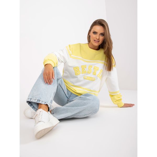 Fashionhunters Yellow and white sweatshirt sweatshirt without a hood with patches