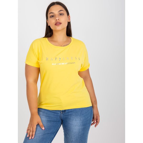 Fashionhunters Yellow asymmetric plus size cotton t-shirt