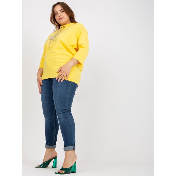 Fashionhunters Yellow everyday plus size blouse with 3/4 sleeves