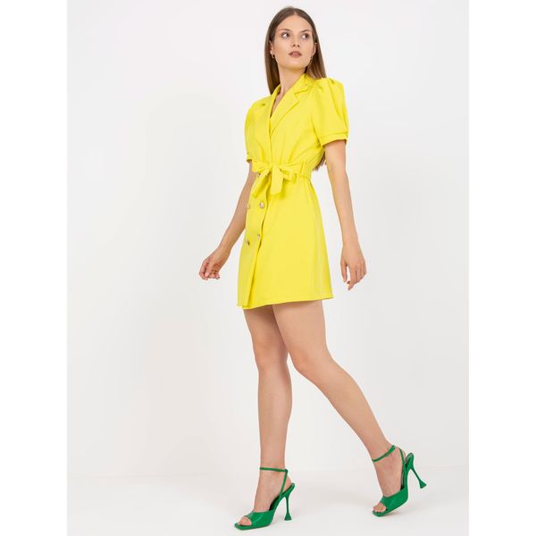 Fashionhunters Yellow mini double-breasted cocktail dress with a belt