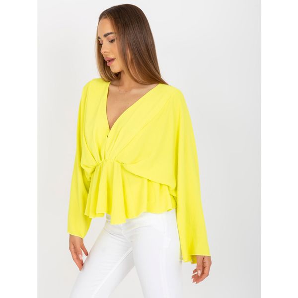 Fashionhunters Yellow one size blouse with Raquel's V-neck