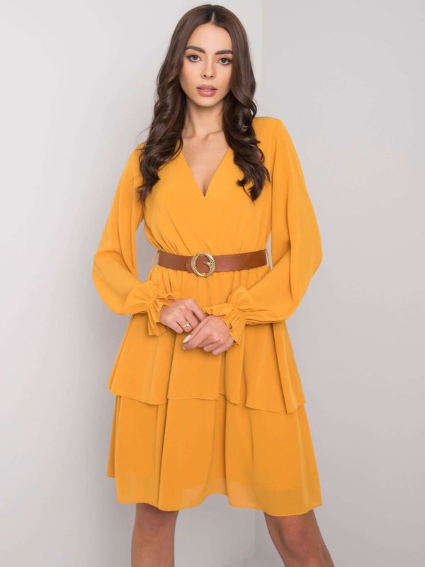 Fashionhunters Yellow Shellie dress with long sleeves