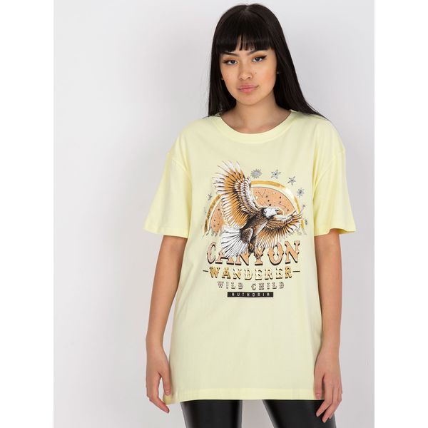 Fashionhunters Yellow t-shirt in a loose cut with a print