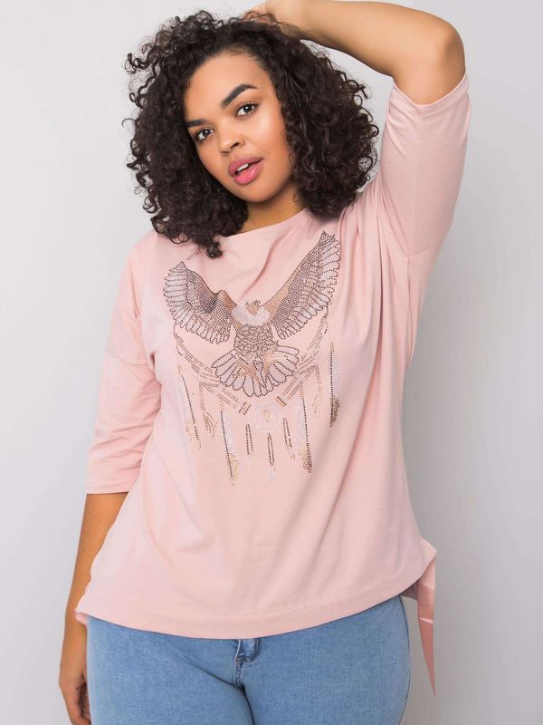 Fashionhunters Zakurzona różowa bawełniana bluzka z aplikacjami