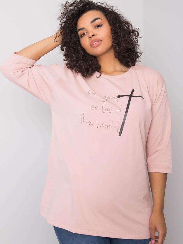 Fashionhunters Zakurzona różowa bluzka z napisem z dżetów