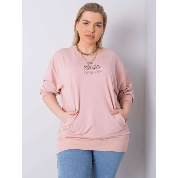 Fashionhunters Zgaszona różowa bawełniana bluzka plus size