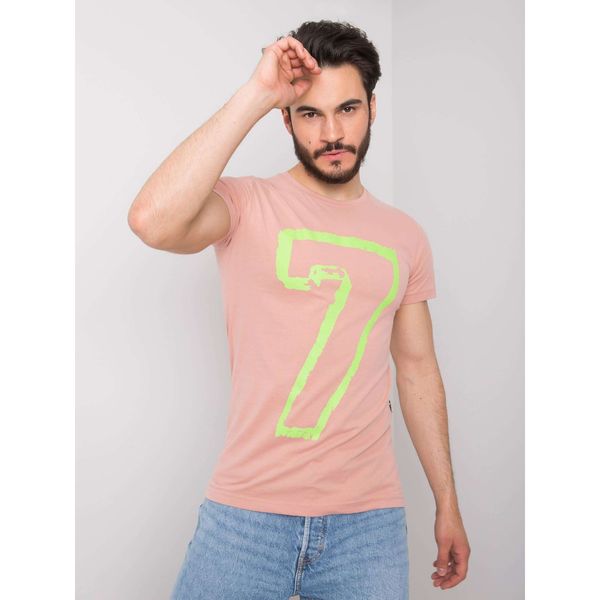 Fashionhunters Zgaszony różowy bawełniany t-shirt męski z nadrukiem