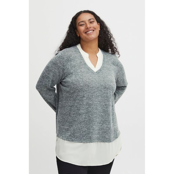 Fransa Grey Ladies Sweater with Shirt Inset Fransa - Ladies