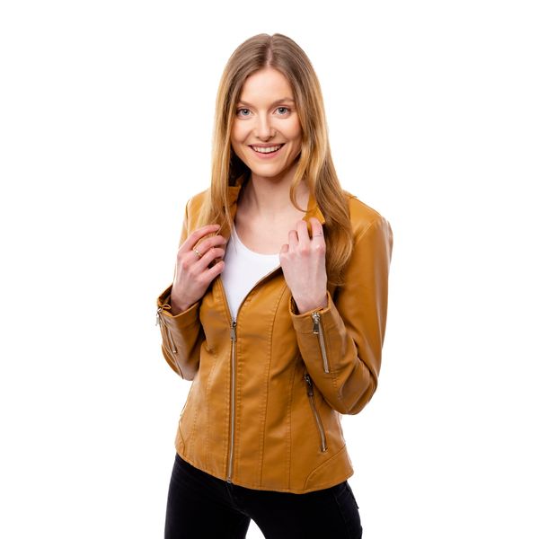 Glano Women's leatherette jacket GLANO - brown