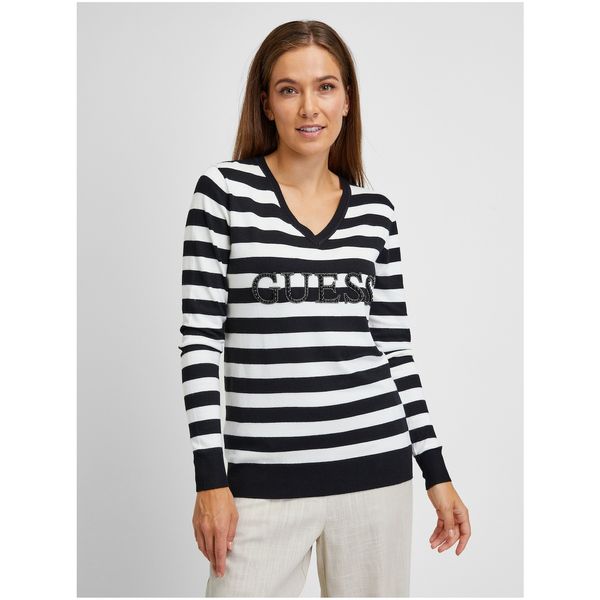 Guess Black-and-White Women's Striped Lightweight Sweater Guess Anne - Women