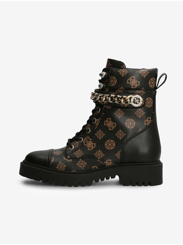 Guess Black Women Patterned Ankle Boots with Guess Decorative Details - Women