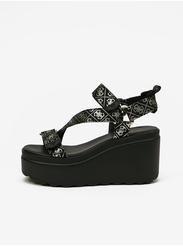 Guess Black Women's Patterned Wedge Sandals Guess Ocilia - Women