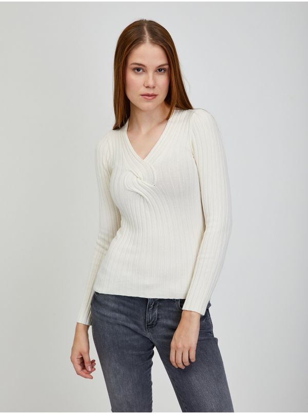 Guess Cream Women's Ribbed Sweater Guess Ines - Women