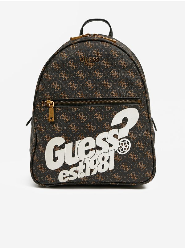 Guess Dark Brown Women's Patterned Backpack Guess Vikky - Women