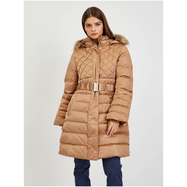 Guess Guess Brown Women's Down Winter Coat with Detachable Hood and Fur Gu - Women
