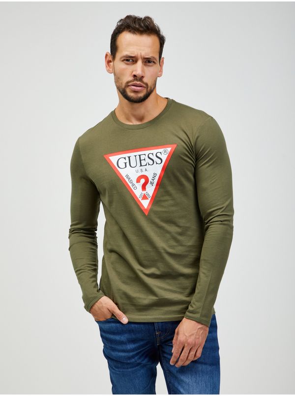 Guess Khaki Men's Long Sleeve T-Shirt Guess - Men