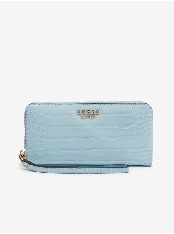 Guess Light blue ladies wallet with crocodile pattern Guess Laurel Large - Ladies