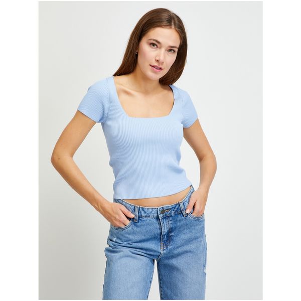 Guess Light Blue Women's Ribbed Cropped T-Shirt Guess - Women