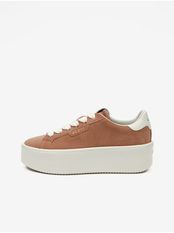 Guess Old Pink Women's Suede Sneakers on the Guess Marilyn Platform - Women