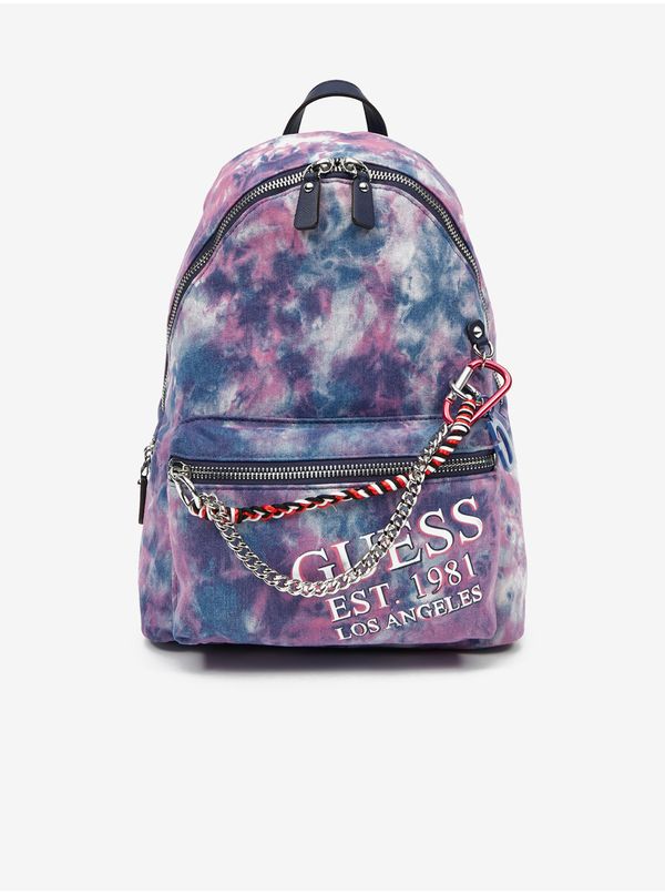 Guess Purple Women's Patterned Backpack with Guess Decorative Details - Women
