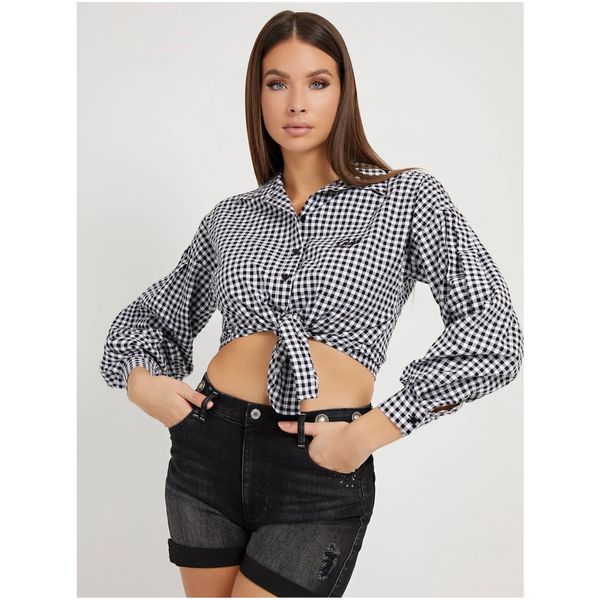 Guess White-Black Women's Plaid Shirt with Guess Balloon Sleeves - Women