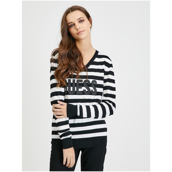 Guess White-black Women's Striped Sweater Guess Pascale - Women