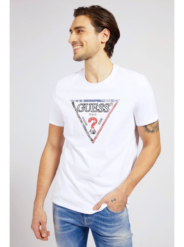 Guess White Mens T-Shirt Guess Triesley Triangle Logo - Men